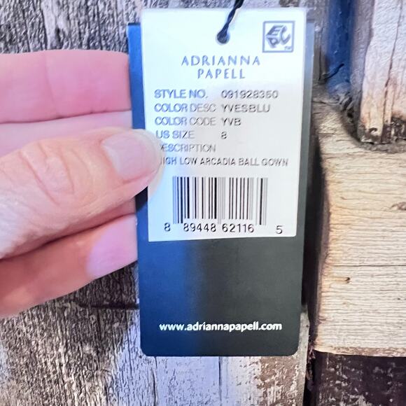 ADRIANNA PAPELL ARCADIA SLEEVELESS HIGH LOW BALL GOWN YVES BLUE SIZE 8 NWT - Picture 9 of 15